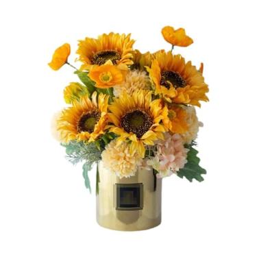 Imagem de Flores artificiais, decoração de sala de estar, girassol, decoração de casa, decoração de mesa de centro floral, decoração de mesa de jantar, flores falsas