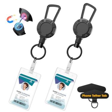 Imagem de Azrra Chaveiro magnético retrátil carretel de crachá de mosquetão resistente com porta-cartão de identificação, chaveiro e suporte de crachá de cordão de telefone, clipe retrátil com cabo de aço de 61