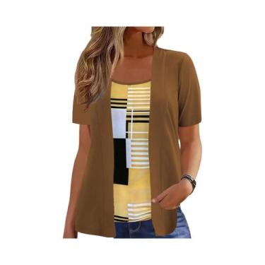 Imagem de Camiseta Elegante plus Size Com Estampa Geométrica, Design De Patchwor