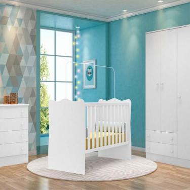 Imagem de Jogo Quarto Infantil Doce Sonho Berço Cômoda 4 Gavetas e Guarda Roupa 