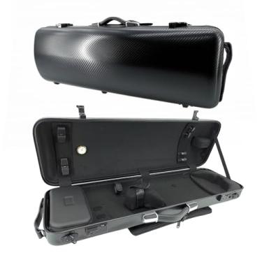 Imagem de WUQIMUSC Estojo para violino 4/4 tamanho completo de alta resistência capa dura de fibra de carbono Alças duráveis Armazenamento interno com alças de mochila bolsa de folha de música (preto, cadeado de combinação)
