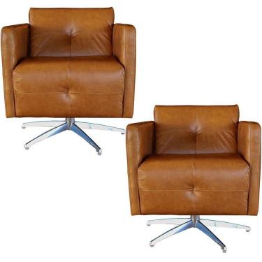 Imagem de Kit 2 Poltronas Giratória Astana Couro Marrom
