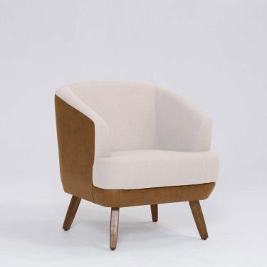 Imagem de Poltrona Decorativa Milão D07 Pés Madeira Corano Terracota E Linho Pérola - D'rossi