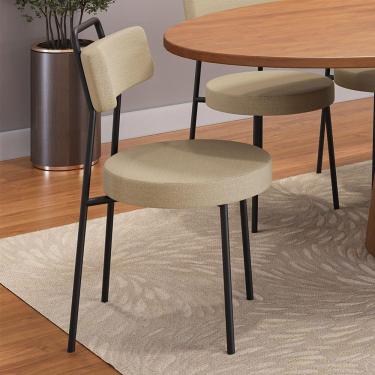 Imagem de Cadeira Sala De Jantar Kobe Estofada Com Encosto Linho Bege - Desk Design