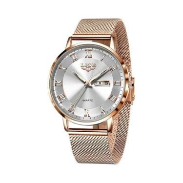 Imagem de Relógio Feminino À Prova d'Água Em Ouro Rosa LIGE Com Pulseira De Malh