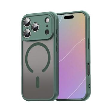 Imagem de SFDSUH Capa magnética fosca translúcida à prova de choque com toque semelhante à pele para iPhone 16e (para iPhone 16e/verde)