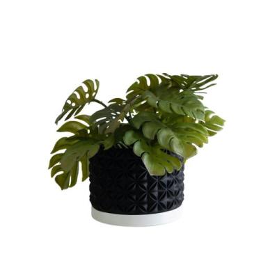 Imagem de Cachepot Floral M - Realce - Galanta, Preto/Branco