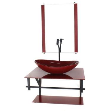 Imagem de Gabinete de vidro para banheiro 60cm ap cuba oval  vermelho cereja ful
