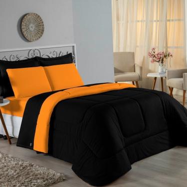 Imagem de Edredom Queen Nobre 1 Peça Dupla Face 2,20m X 2,40m Malha 100% Algodão - Preto / Laranja