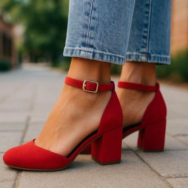 Imagem de Sandália Feminina Salto Bloco Fechada com Fivela Estilo Sapato Feminin