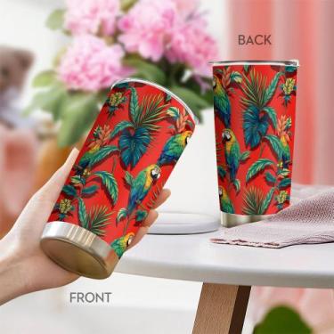 Imagem de Copo Oasisdream de aço inoxidável 600ml com estampa de papagaio