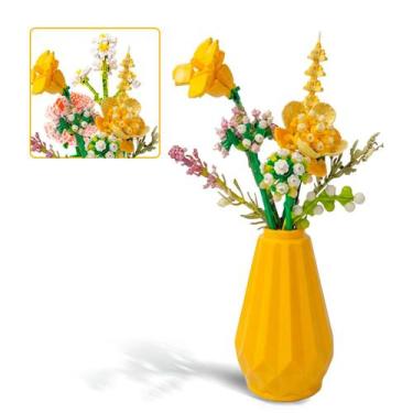 Imagem de Buquê De Flores Blocos De Montar Decorativo Estocasa Amarelo Rosa, Ama