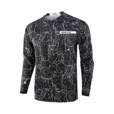 Imagem de Camisa De Ciclismo Masculina Branca E Preta MTB De Manga Longa Respirá