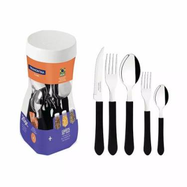 Imagem de Faqueiro Tramontina Leme em Inox com Cabo Preto 20 Peças, Preto, 20