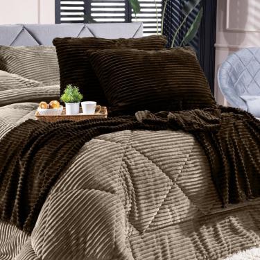 Imagem de Kit De Peseira Canelada Denver C/ Fronhas 03 Peças - Tecido Canelado Mantinha Cor Tabaco