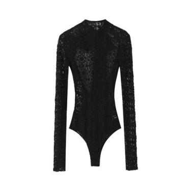 Imagem de Conjunto De Vestido Feminino Preto Com Renda, Manga Longa E Minissaia 