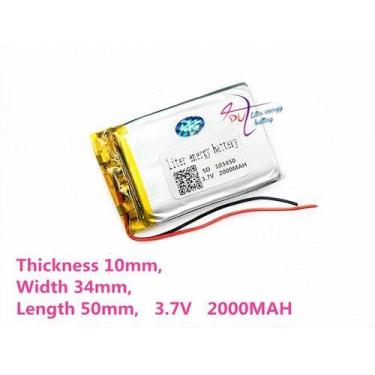 Imagem de 103450 C/ 2 Fios 3,7v 2000mah 10mmx 34mmx 50mm Recarregavel - KMIG