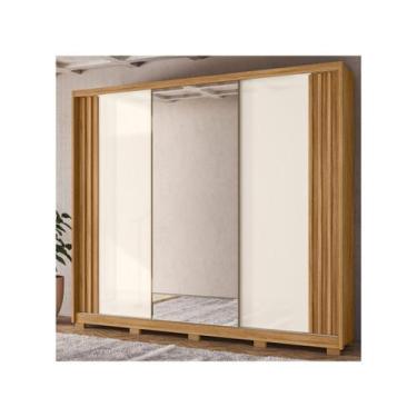 Imagem de Guarda Roupas Casal Com Espelho Ripado 3 Portas de Correr 6 Gavetas Fr