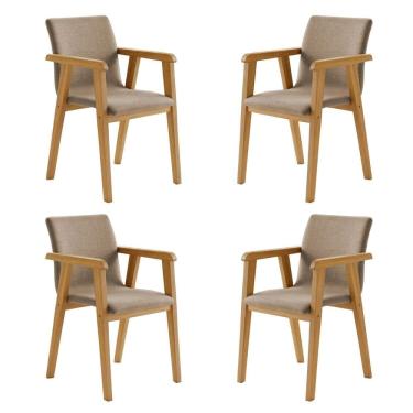 Imagem de Kit 4 Cadeiras com Braço para Sala de Jantar Pés Madeira Maciça Flora Cinamomo/Bege