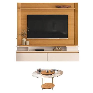 Imagem de Home Suspenso Astor Cinamomo Off White com Mesa de Centro Sky com Tampo de vidro Cinamomo - HB Móveis