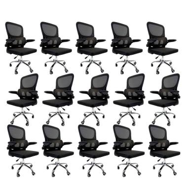 Imagem de Kit 15 Cadeiras de Escritório Diretor Oficial Atenas sem Apoio Preto
