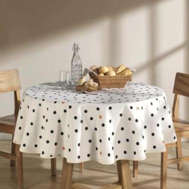 Imagem de Toalha de Mesa Impermeavel Dohler Athenas Menu Creme Bolinhas Poá Pret