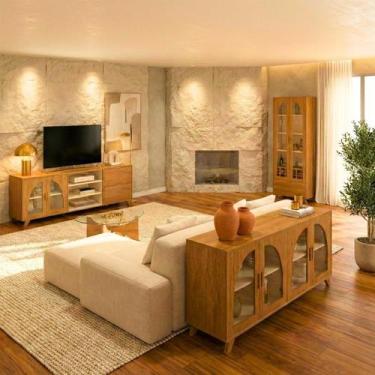 Imagem de Sala de Estar Completa Com Cristaleira Murano Cinamomo/Off White - Dka