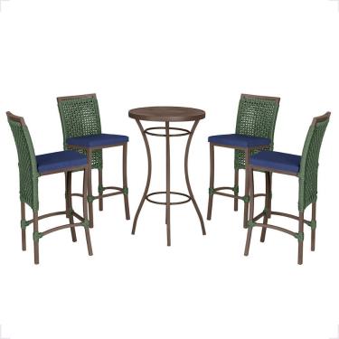Imagem de Mesa Bistro E 4 Banquetas Roma Marrom, Corda Náutica 10 Verde