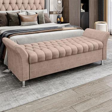 Imagem de Recamier Puff Estofado Casal Ágata Retangular Espuma Veludo Rosê 140 cm Estrutura Madei...