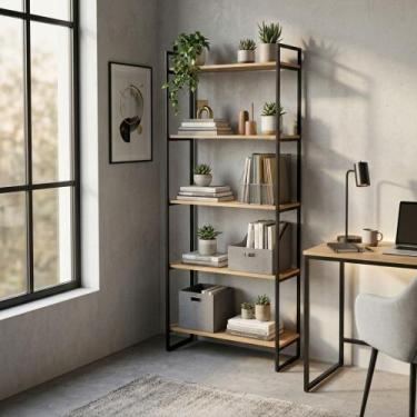 Imagem de Estante Industrial Loft com 5 Prateleiras Tauari/Preto - Sonhare Decor
