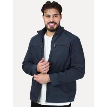 Imagem de Jaqueta Dixen Masculina Sarja Forrada Zíper Frontal Pesponto nas Mangas Azul Marinho-Ma...