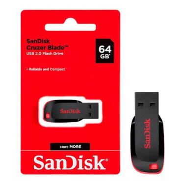 Imagem de Pendrive SanDisk Cruzer Blade 64GB USB 2.0 Plug & Play Preto Vermelho 