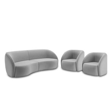 Imagem de Conjunto Sofá Bipartido Sala de Estar 288cm 2 Poltronas Clarke Veludo 