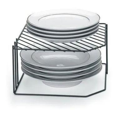 Imagem de Suporte Cantoneira Organizadora Cozinha Porta Pratos Armário Cinza - a