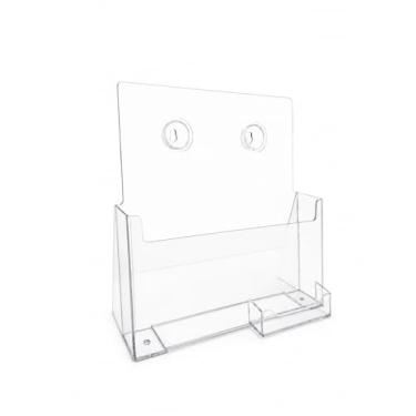 Imagem de SOURCEONE.ORG Porta-brochura premium para livreto de 21,5 cm – com recipiente para cartão de visita – Organizador de bancada de acrílico transparente