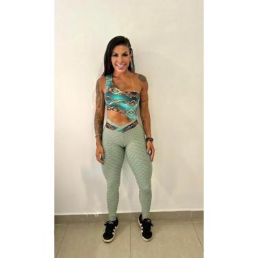 Imagem de Macacão Brocado Unilateral Verde e Top Abstrato com Zero Transparência