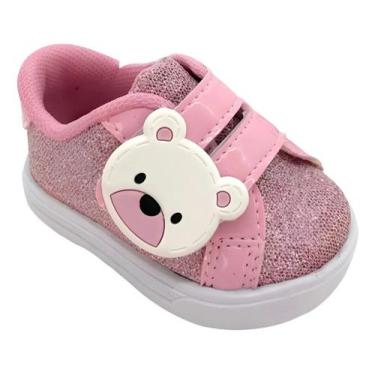 Imagem de Sapatinho de Bebê Tenis de Bebe Urso Rosa Sapato Calçado Infantil Meni