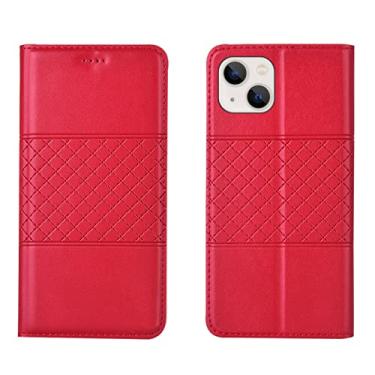 Imagem de LAHappyL Capa carteira flip para iPhone 13 Pro Max/13 Pro/13/13 Mini capa protetora de couro legítimo com função de suporte para cartões, absorção magnética oculta, vermelha, 13 de 6,1 polegadas