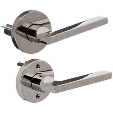 Imagem de Baldwin Conjunto de alavanca de passagem quadrada PS.SQU.CRR com rosa redonda contemporânea, níquel polido