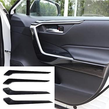 Imagem de FINMOKAL Apto Para 2019-2021 Toyota Rav4 Fibra De Carbono Abs Interior Da Porta Do Carro Tira De Guarnição Da Tampa Preto, Fibra De Carbono