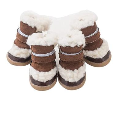 Imagem de YUEMOL Botas para cães 4 peças de sapatos de inverno para cachorros, ursinhos de pelúcia antiderrapantes e quentes, botas de neve para pés de cachorro pequenos (Color : D, Size : 5#)