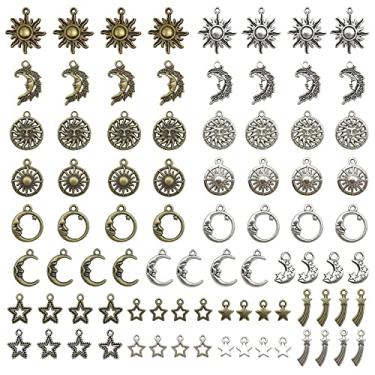 Imagem de Jongdari Berloque misto, estrela da lua e do sol, joias por atacado, suprimentos de artesanato, pingentes celestiais para fabricação de joias e pulseira de colar "faça você mesmo"
