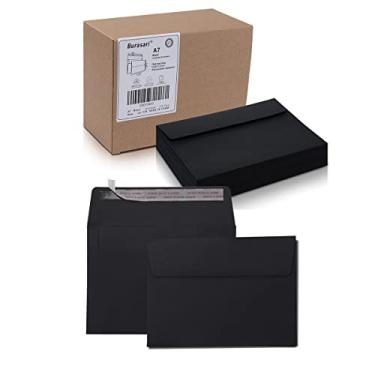 Imagem de Burasari Envelopes para convites A7, 150 unidades, preto, 13 x 19 cm, design sem janela, envelopes autovedantes de 120 GSM para convites, cartões de visita, notas fiscais
