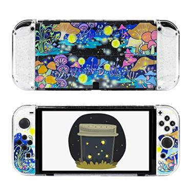 Imagem de RHOTALL Capa transparente compatível com Nintendo Switch OLED, capa transparente com design bonito padrão para console Switch OLED, capa de aderência confortável para controle Joycon - Glowworm