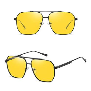 Imagem de Óculos de sol polarizados quadrados designer retrô de metal óculos de sol para homens mulheres dirigindo óculos UV400, C4 preto amarelo, tamanho único
