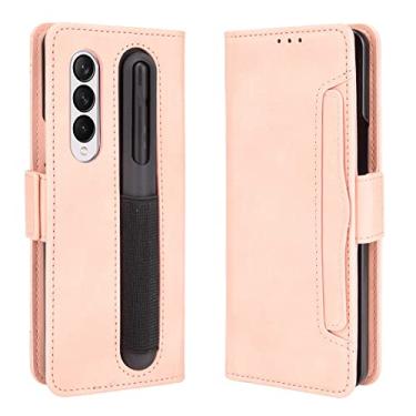 Imagem de Slot para cartão de couro de luxo com suporte para caneta S para Samsung Z Fold 3 5G Stylus Pen Socket capa para carteira para Galaxy Z Fold3, rosa, para galaxy Z FOLD 3