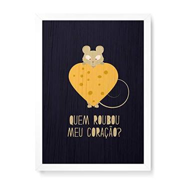 Imagem de Arte Maníacos Quadro Decorativo em Madeira Quem roubou meu queijo - 23x16,25cm (Moldura caixa em laca branca)