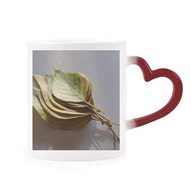 Imagem de Caneca de grés com imagem de plantas Simpol Leaf sensível ao calor vermelha que muda de cor