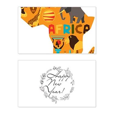 Imagem de Mapa da África Elefante Ilustração Savanna Africana Ano Novo Festival Cartão de felicitações Mensagem Abençoada Presente