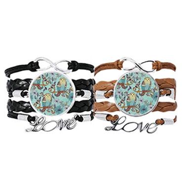 Imagem de DIYthinker Pulseira Blue Flower Coruja Protect Animal Pet Lover Pulseira de Mão Pulseira de Couro Corda Conjunto Duplo Presente